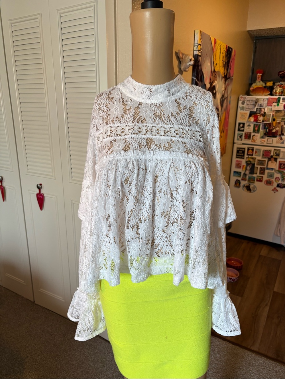 NWT Free People Lilabeth Sheer Lace Top White L